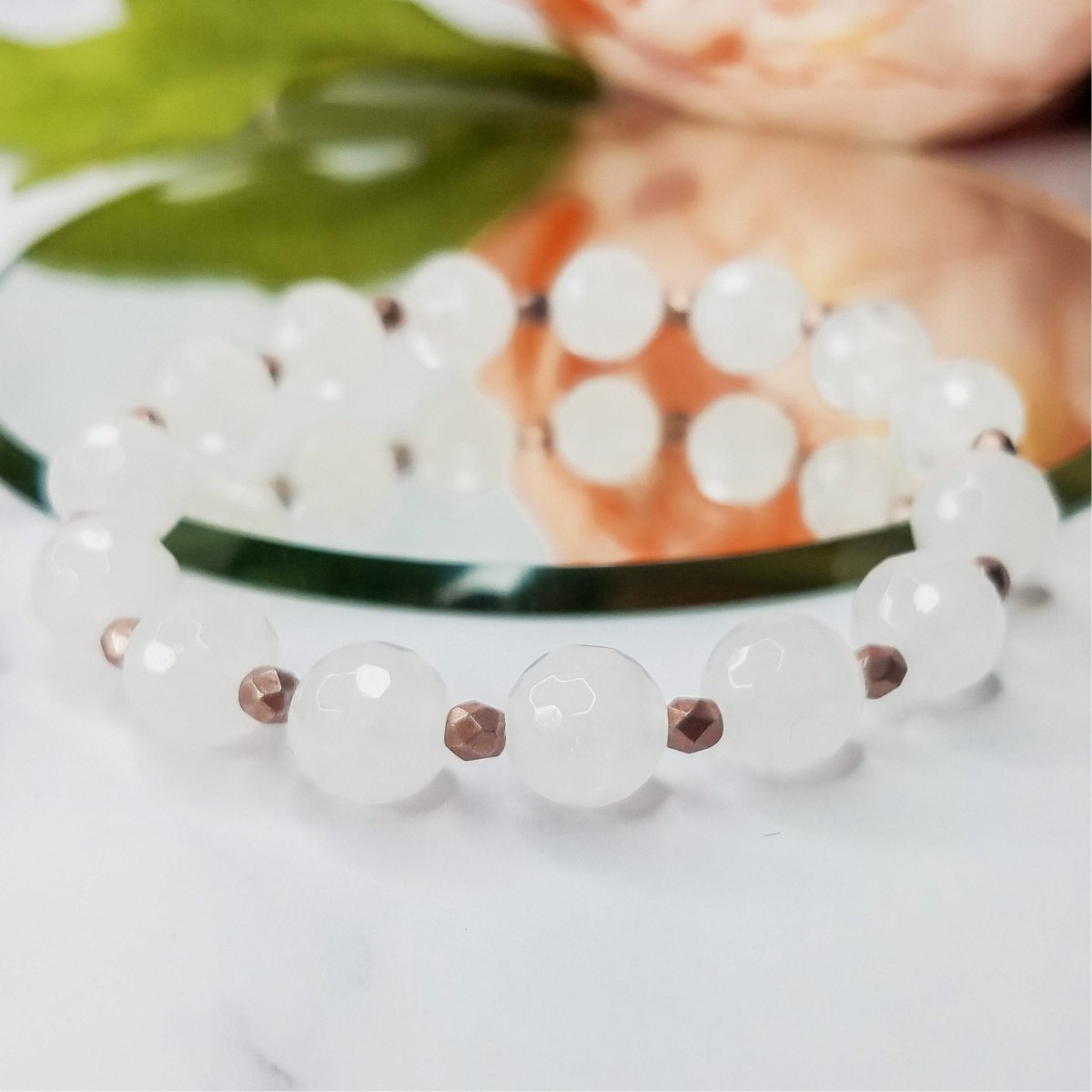 Natural White Crystal Faceted Beaded Bracelet Faceted Beaded Bracelet  Healing Energy Elastic Bangle Handmade Jewelry Gift